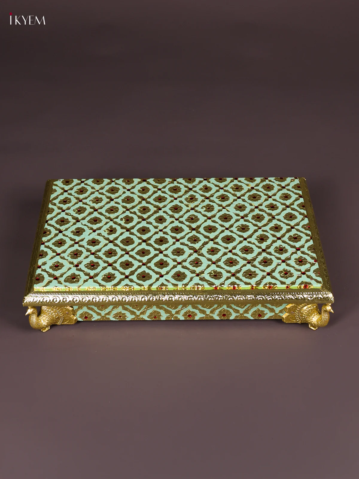 Meenakari Manai with Peacock Embossed Legs (7x10)-Green-KEF12016