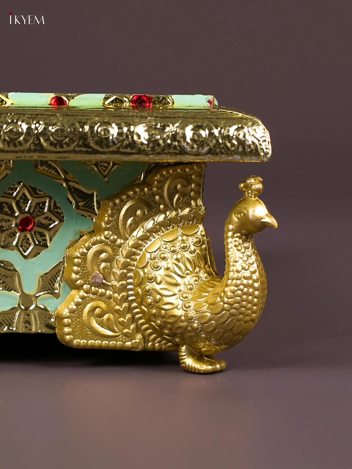 Meenakari Manai with Peacock Embossed Legs (7x10)-Green-KEF12016 - Image 2