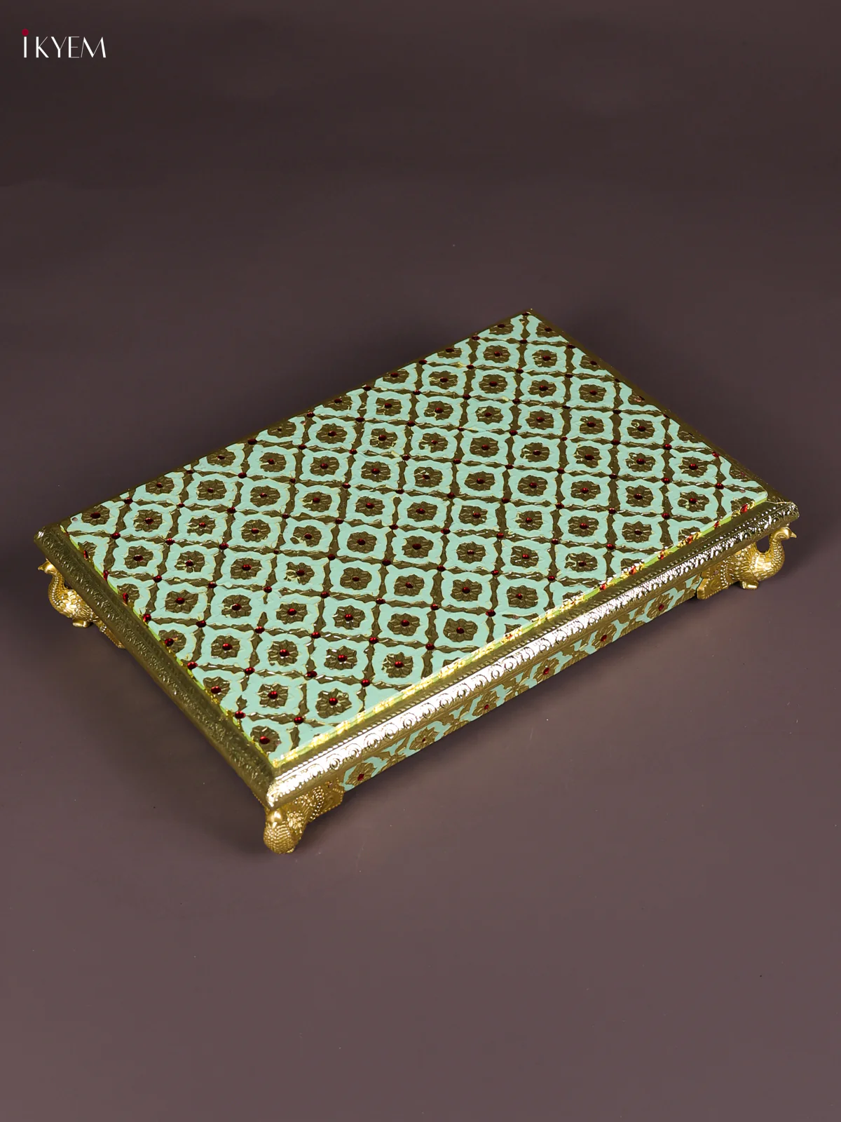 Meenakari Manai with Peacock Embossed Legs (7x10)-Green-KEF12016 - Image 3
