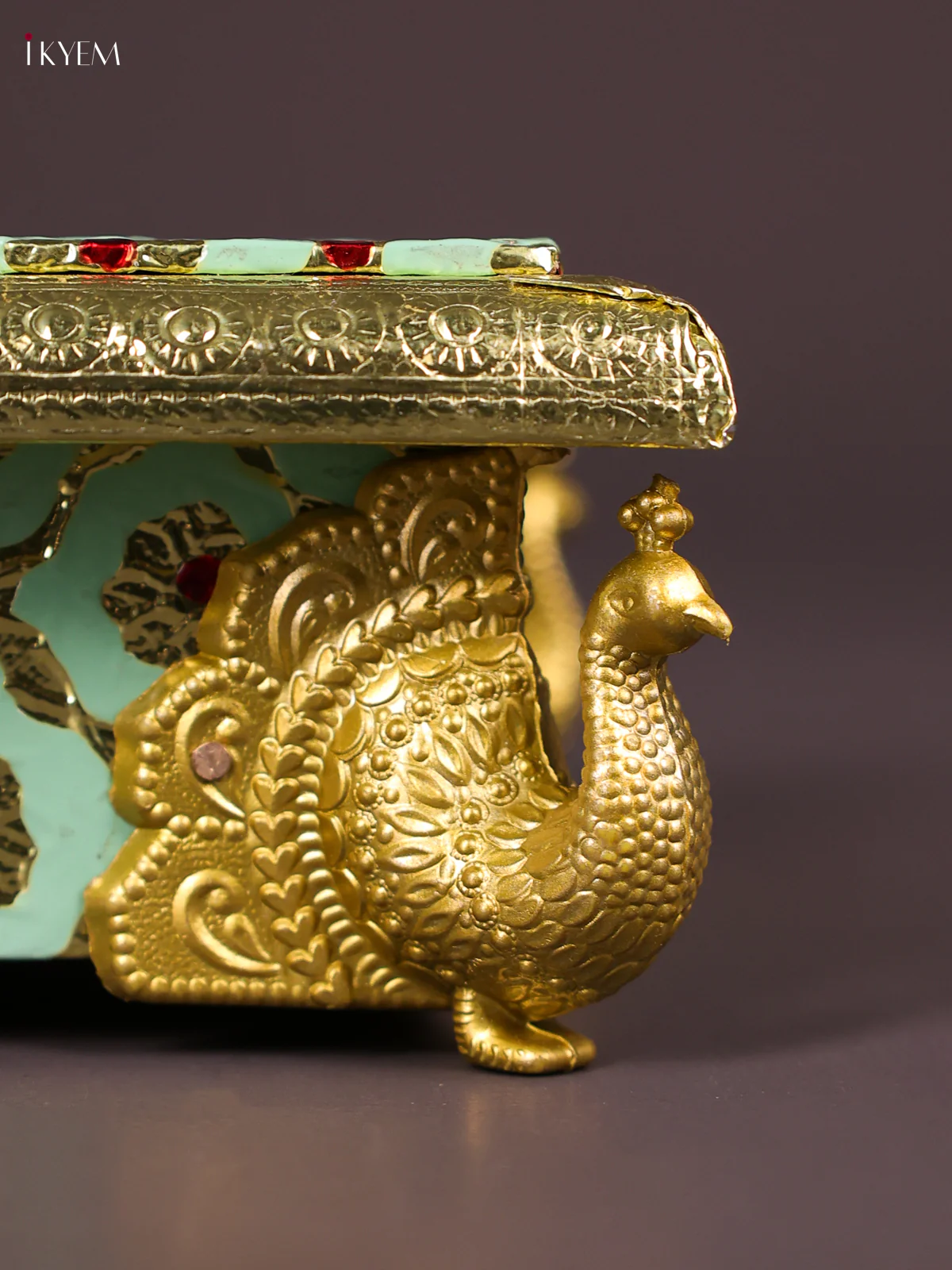 Meenakari Manai with Peacock Embossed Legs (7x5)-Pista Green-KEF12019 - Image 2