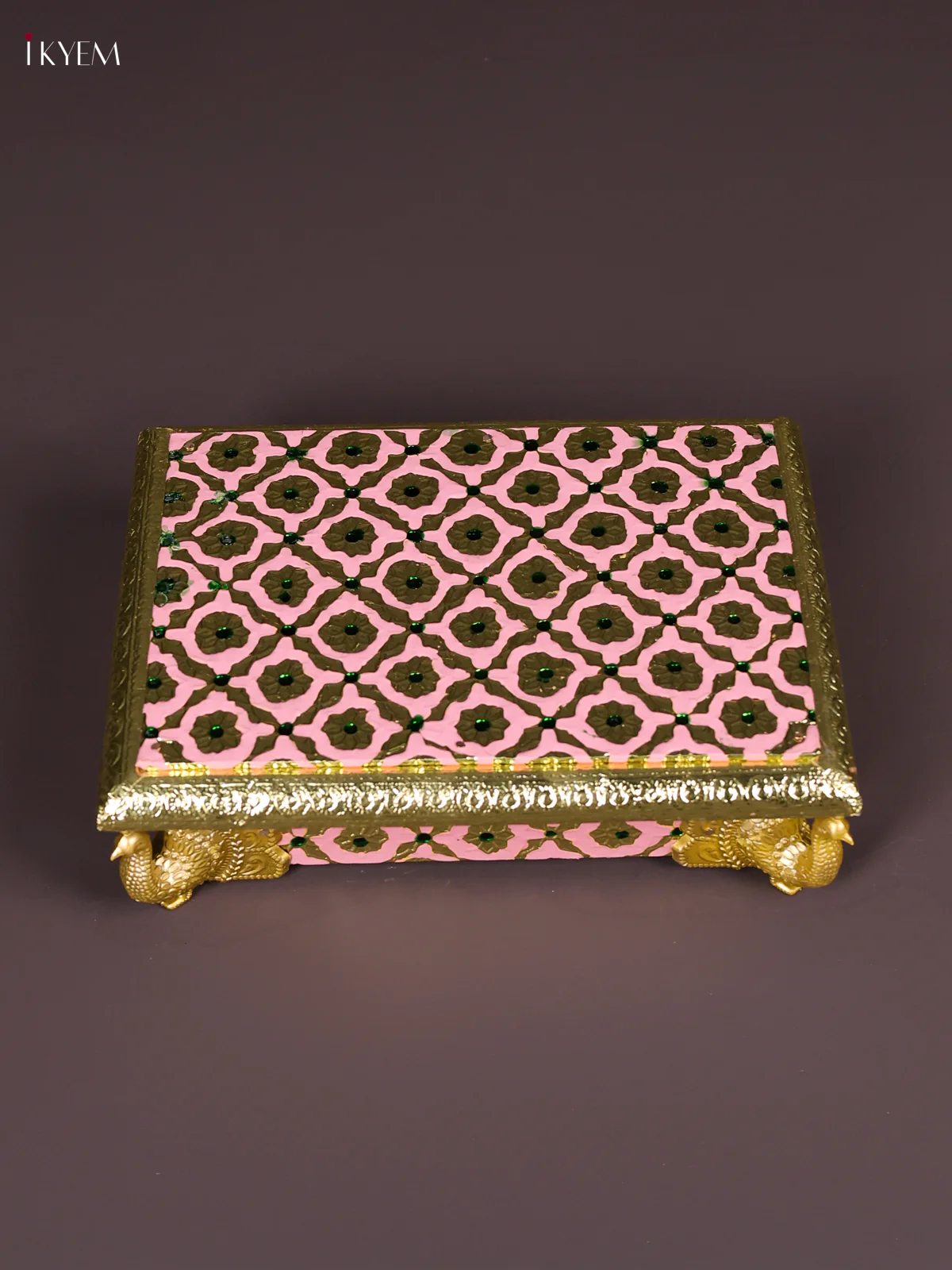 Meenakari Manai with Peacock Embossed Legs-(7x5)-Pink-KEF12020