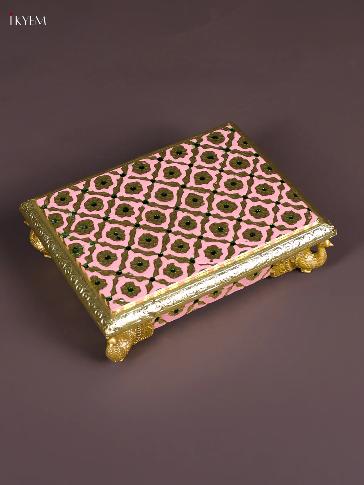 Meenakari Manai with Peacock Embossed Legs-(7x5)-Pink-KEF12020 - Image 3