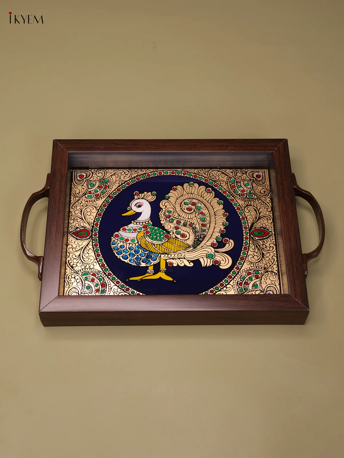 Reverse Glass Painted Tray (9x7) - Annapakshi - Blue-KEF16001
