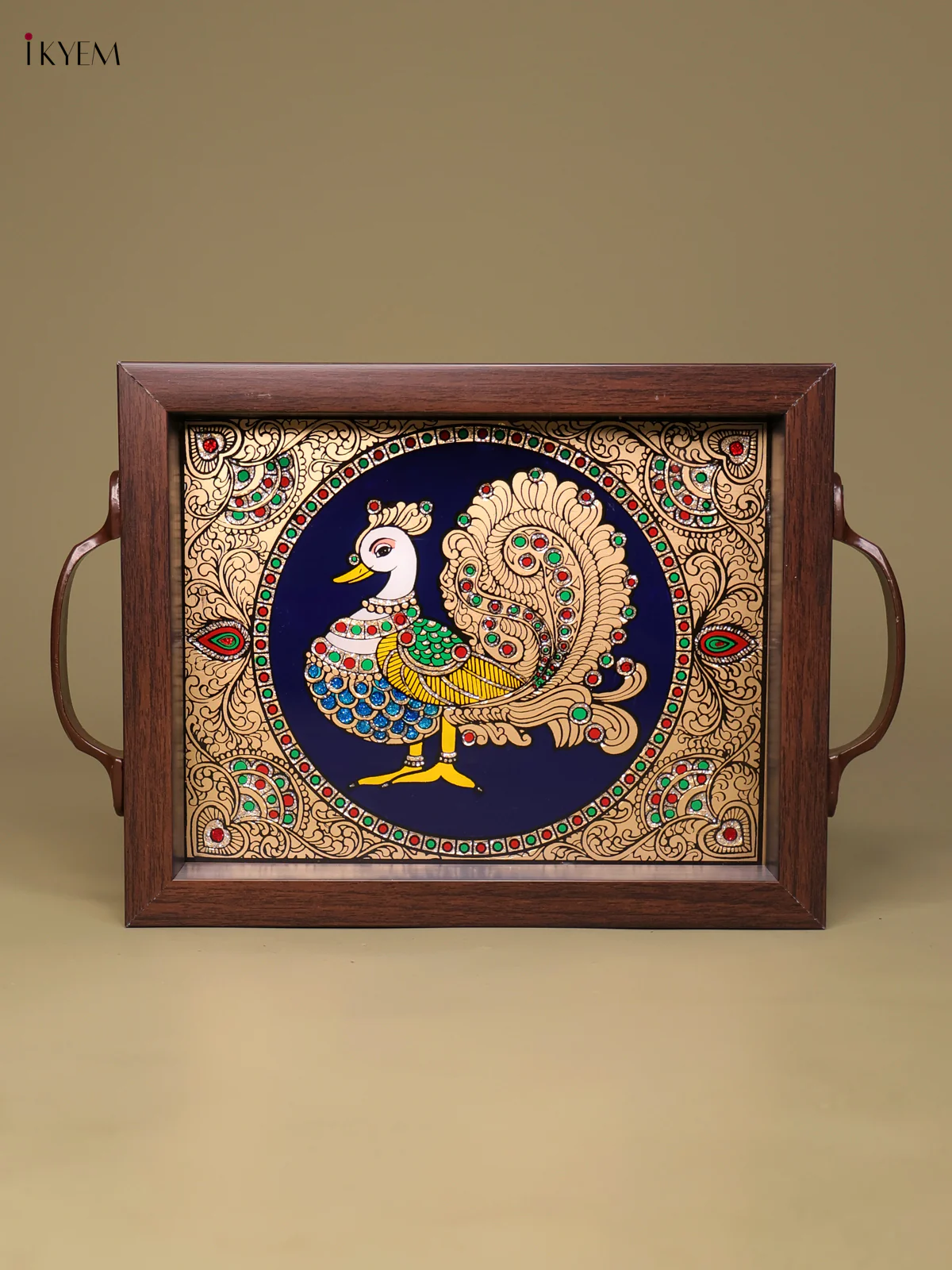 Reverse Glass Painted Tray (9x7) - Annapakshi - Blue-KEF16001 - Image 2