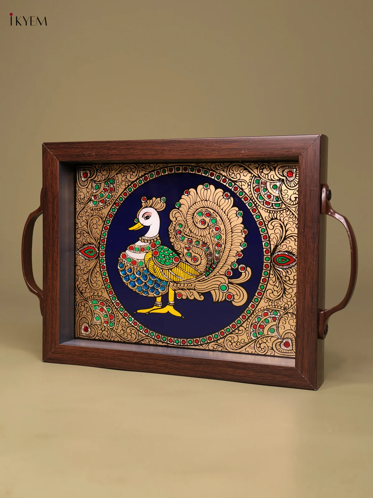 Reverse Glass Painted Tray (9x7) - Annapakshi - Blue-KEF16001 - Image 3