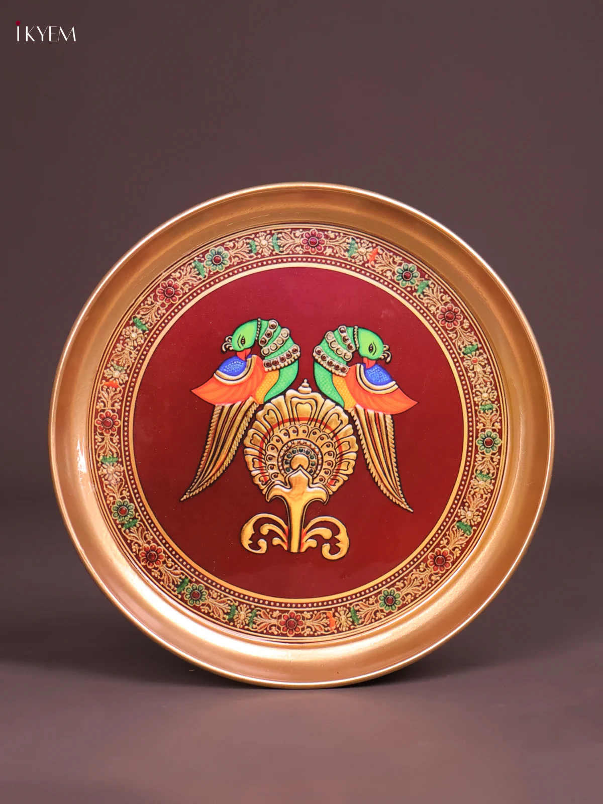 Brass Coated Plate Twin Parrot - Maroon-KEF18009 - Image 2