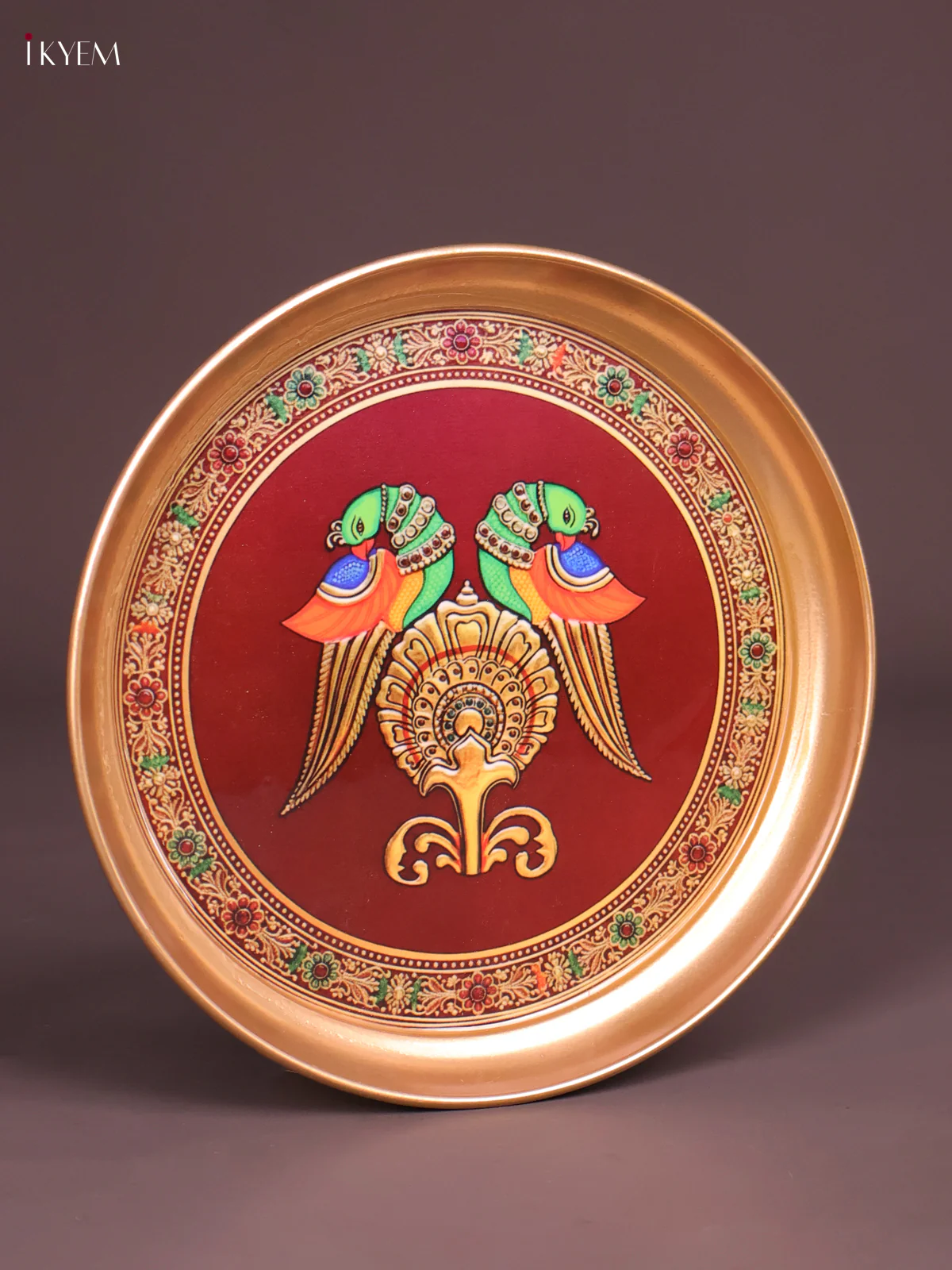 Brass Coated Plate Twin Parrot - Maroon-KEF18009 - Image 3