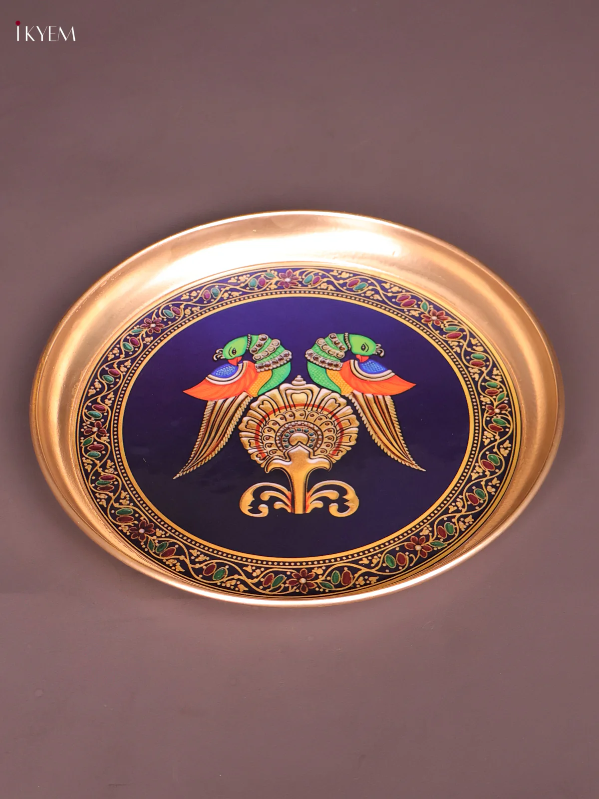 Brass Coated Plate Twin Parrot - Blue-KEF18014