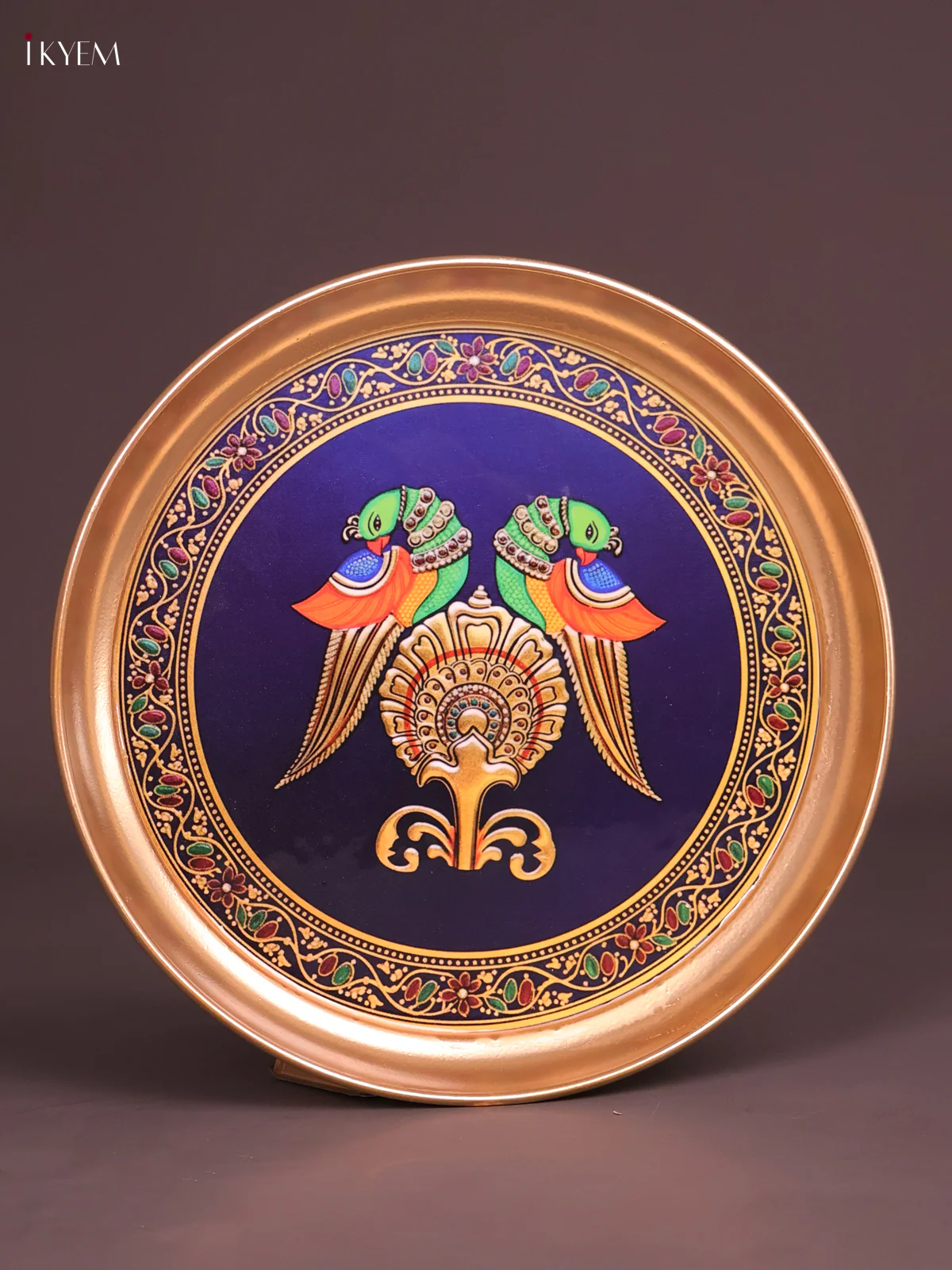 Brass Coated Plate Twin Parrot - Blue-KEF18014 - Image 2