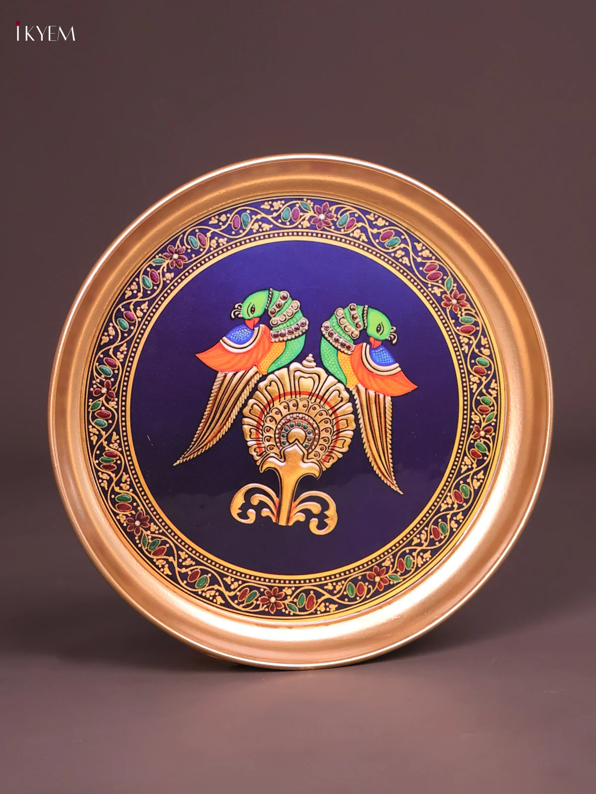 Brass Coated Plate Twin Parrot - Blue-KEF18014 - Image 3