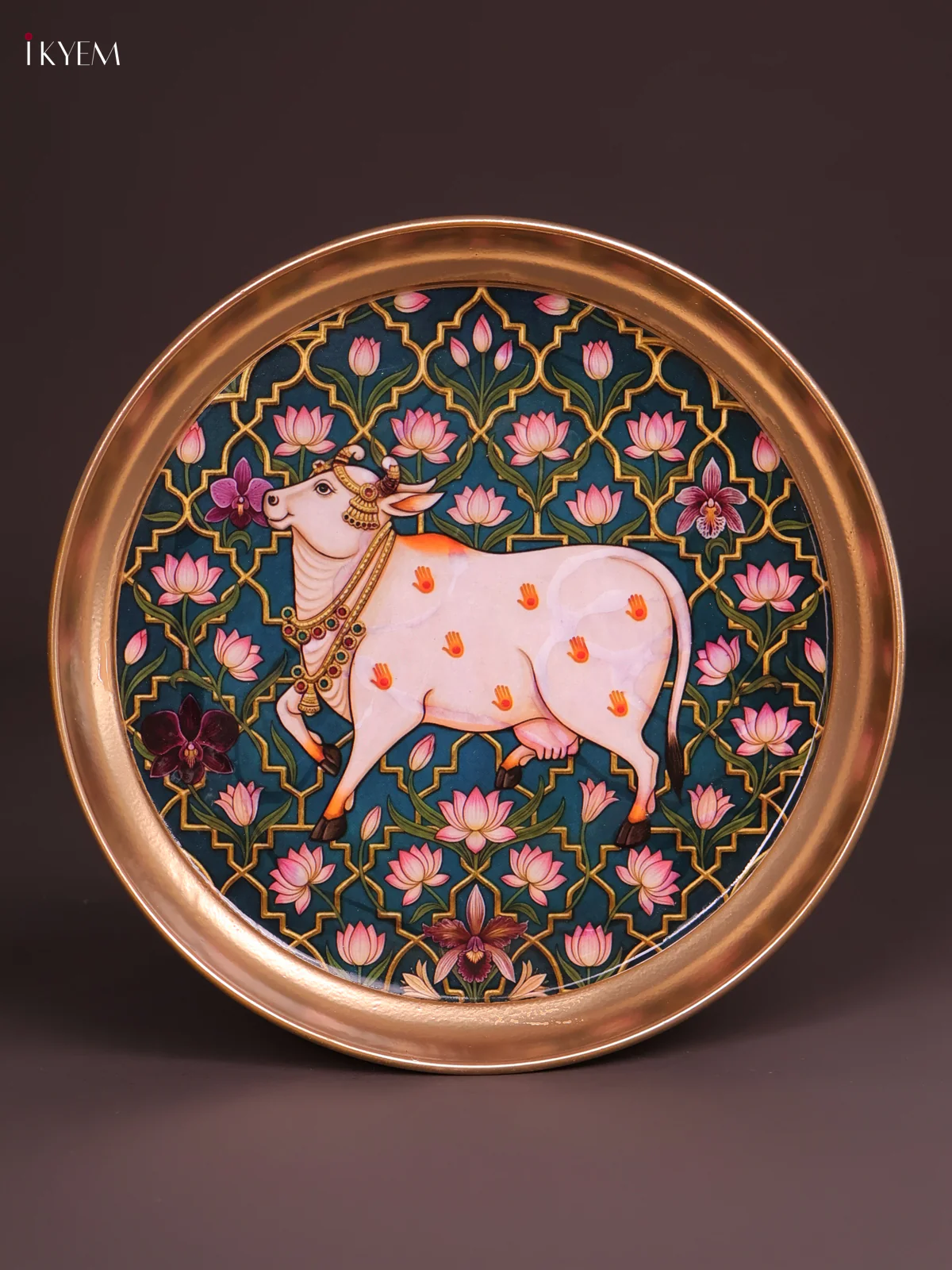 Brass Coated Plate Cow With Lotus -Light Green-KEF18020 - Image 2