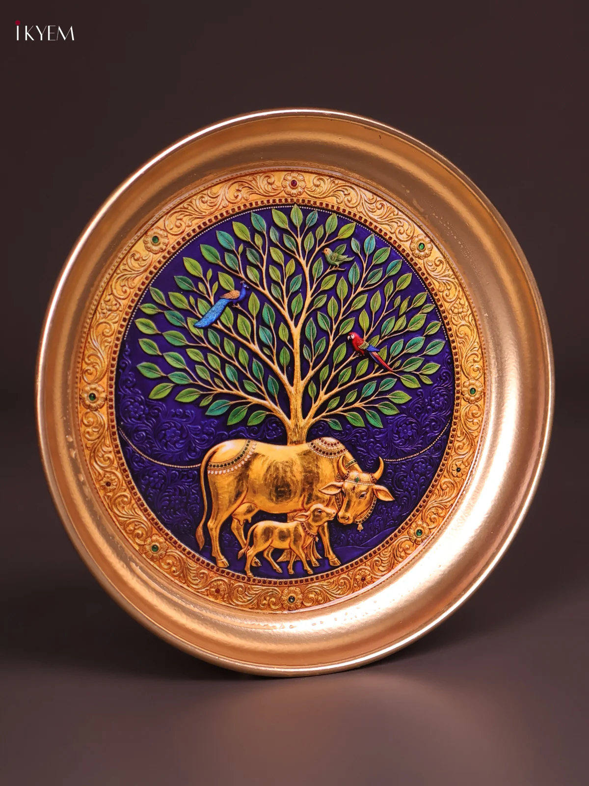 Brass Coated Plate Cow&Calf -Blue&Golden-KEF18037 - Image 2