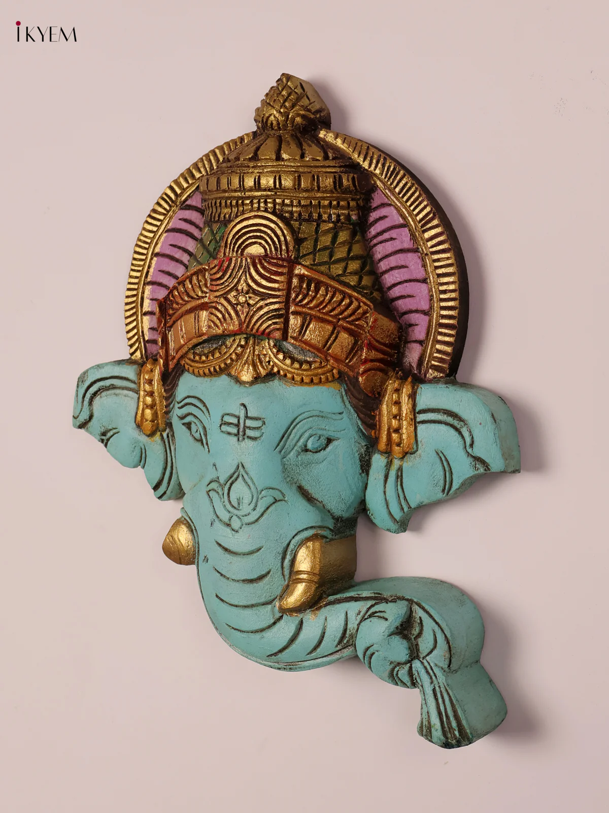 Wooden Hand Carved Painted Ganesha Face Mask(12x10)-KEF20004 - Image 2
