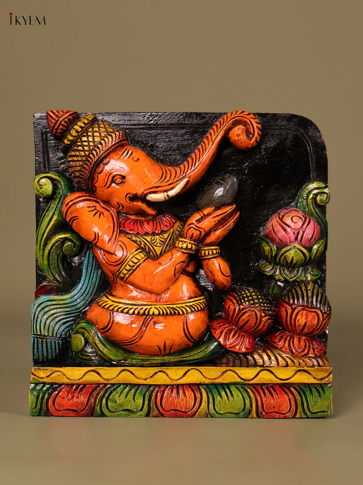 Wooden Hand Carved Ganesha Panel(12x12)-KEF20022