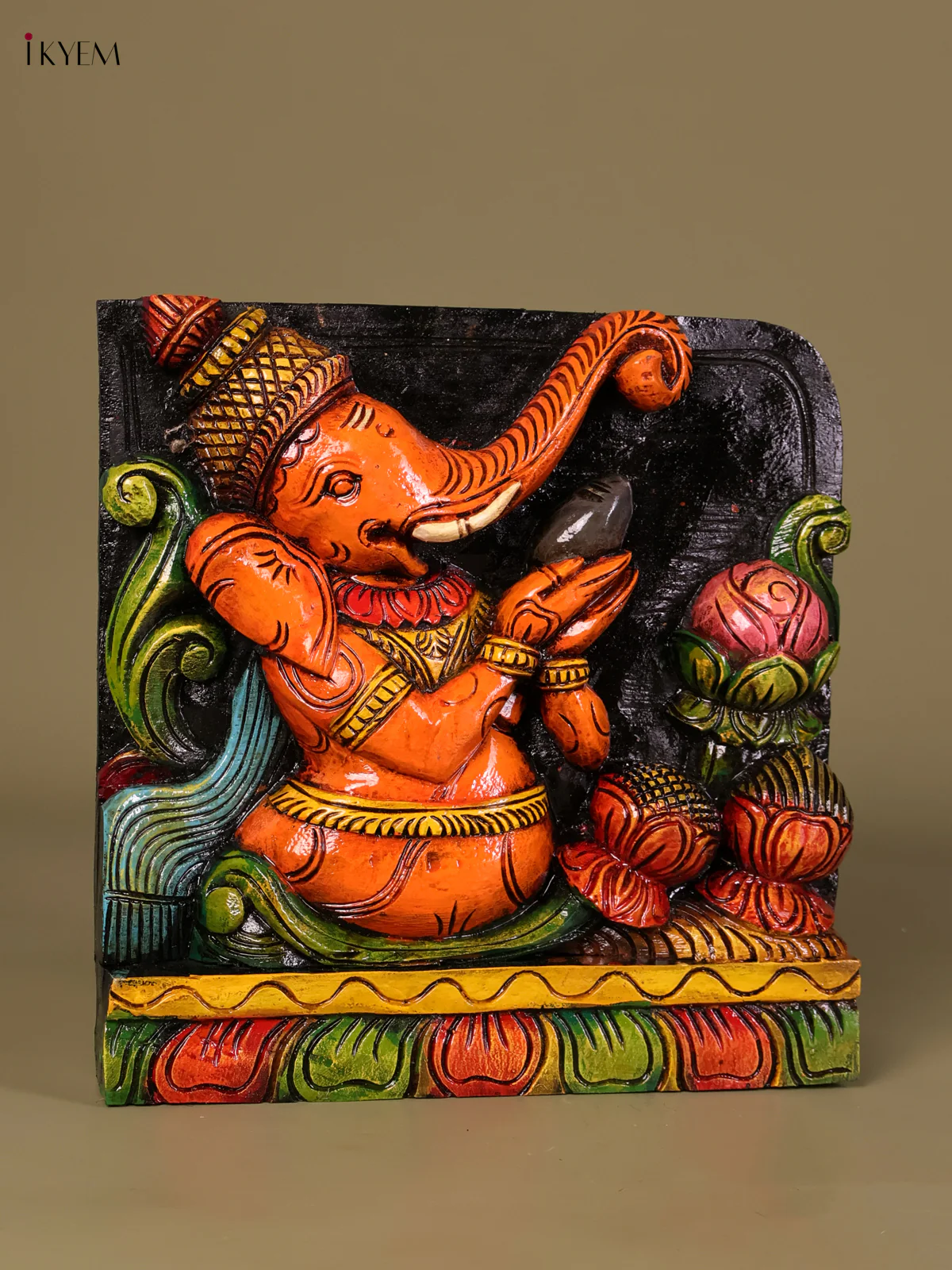 Wooden Hand Carved Ganesha Panel(12x12)-KEF20022 - Image 2