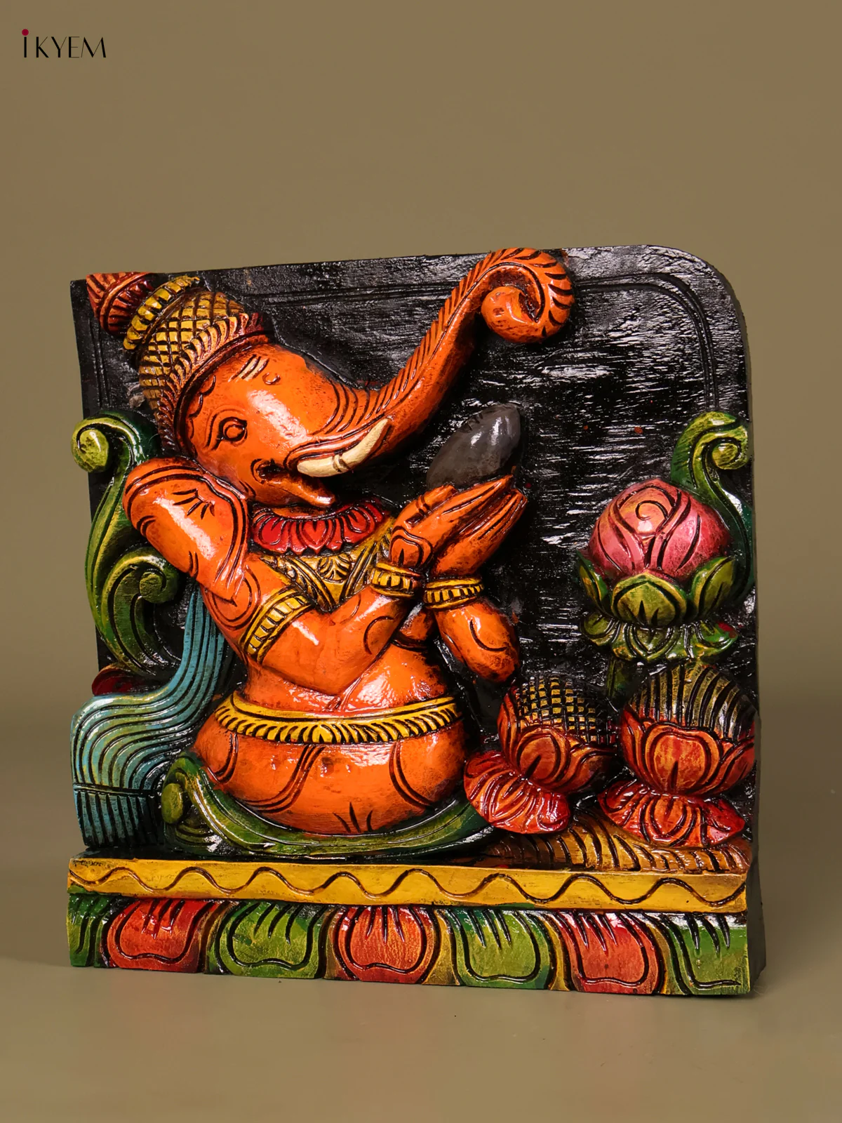 Wooden Hand Carved Ganesha Panel(12x12)-KEF20022 - Image 3