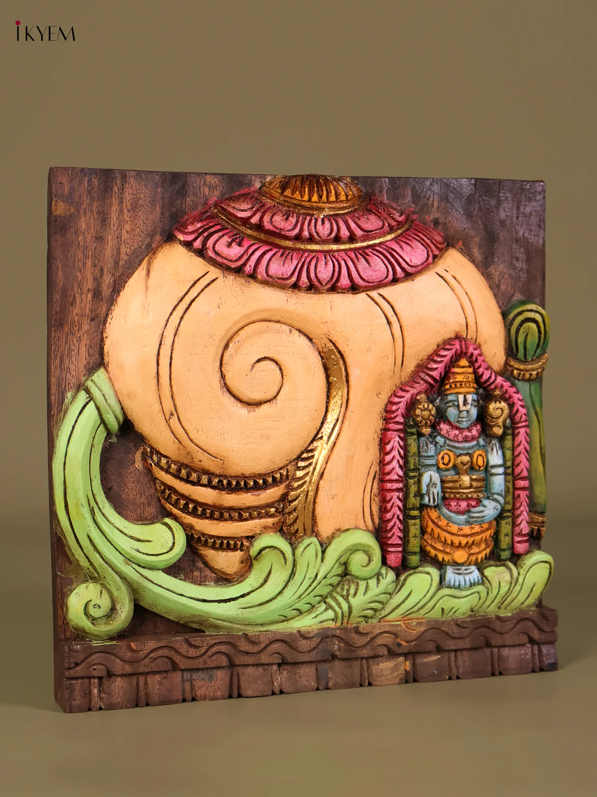 Wooden Hand Carved Painted Balaji Panel(12x12)-KEF20028 - Image 2