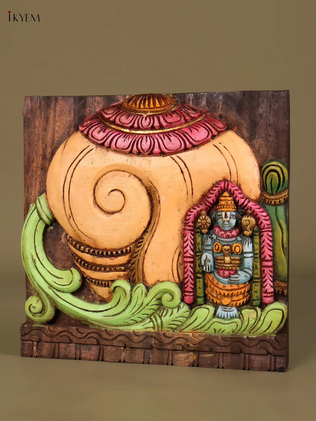 Wooden Hand Carved Painted Balaji Panel(12x12)-KEF20028 - Image 3
