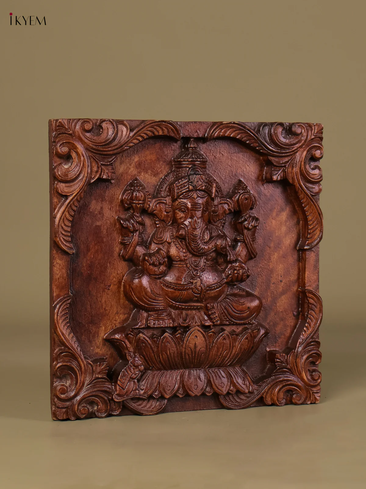 Wooden Hand Carved Ganesha Panel(12x12)-KEF20029 - Image 2