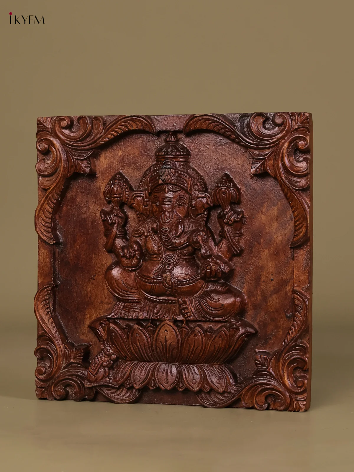 Wooden Hand Carved Ganesha Panel(12x12)-KEF20029 - Image 3