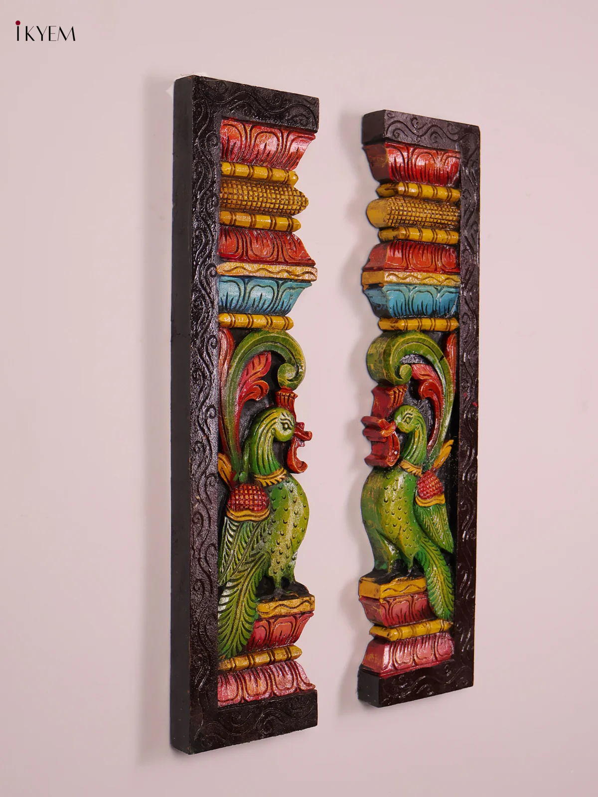 Wooden Hand Carved Painted Parrot Verticles Set (24x6)-KEF20030 - Image 4