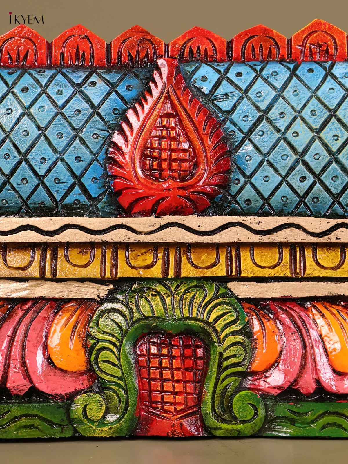 Wooden Hand Carved Painted Gopuram Panel(30x10)-KEF20038 - Image 3