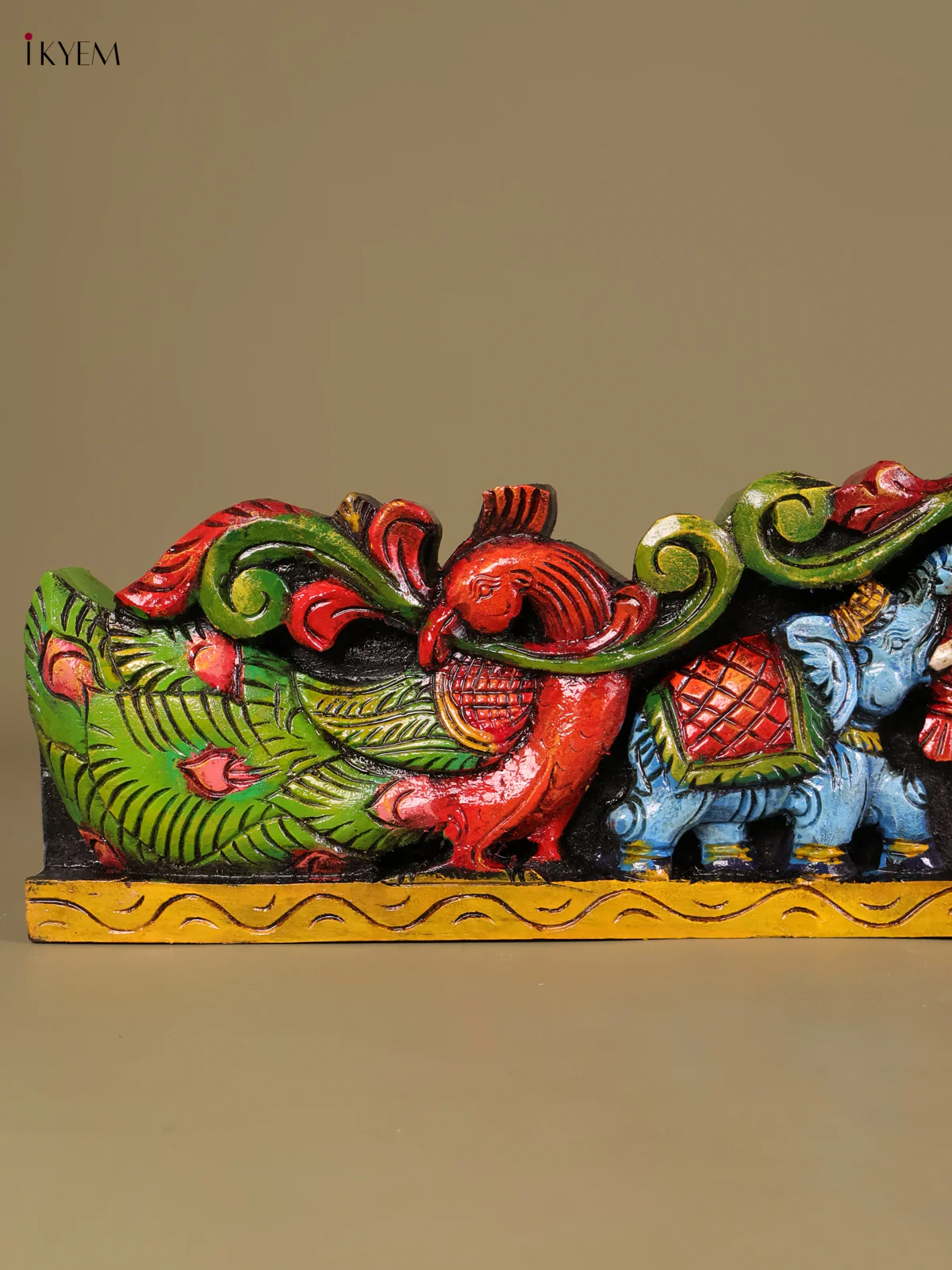 Wooden Hand Carved Painted Gaja Ganesha Panel(36x9)-KEF20040 - Image 4