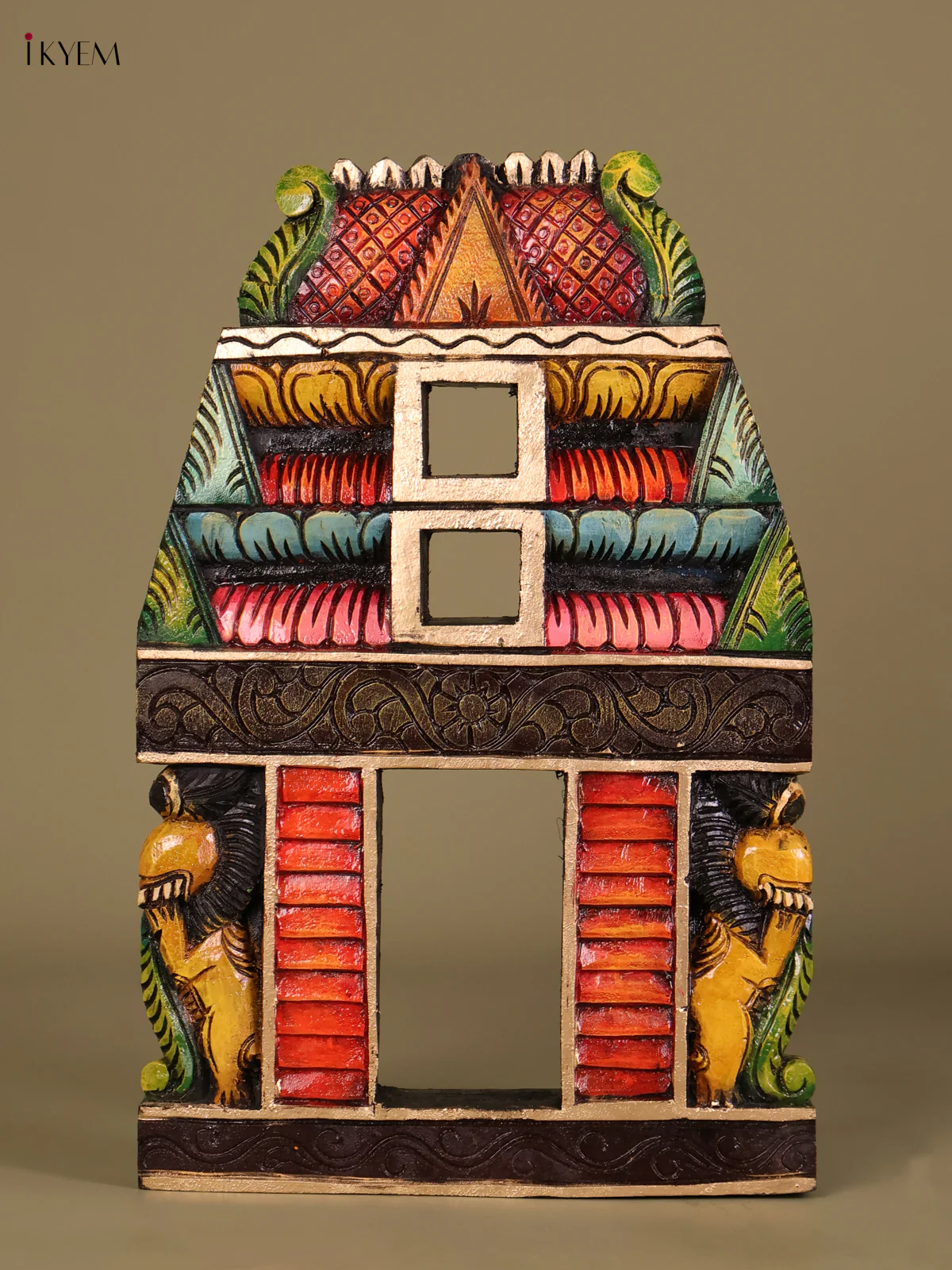 Wooden Hand Carved Painted Vertical Gopuram (18x12)-KEF20041