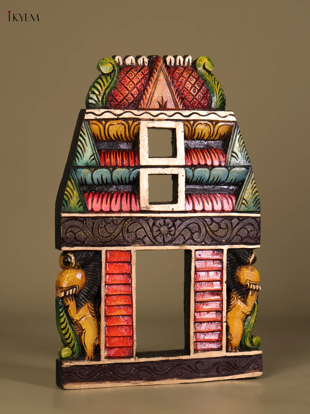 Wooden Hand Carved Painted Vertical Gopuram (18x12)-KEF20041 - Image 4