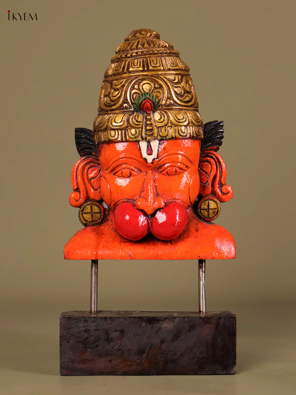 Wooden Hand Carved Painted Hanuman Face (18x9)-KEF20044
