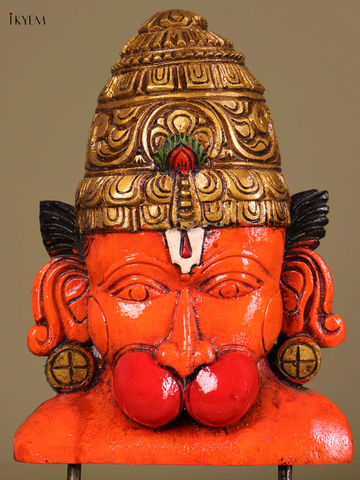 Wooden Hand Carved Painted Hanuman Face (18x9)-KEF20044 - Image 2