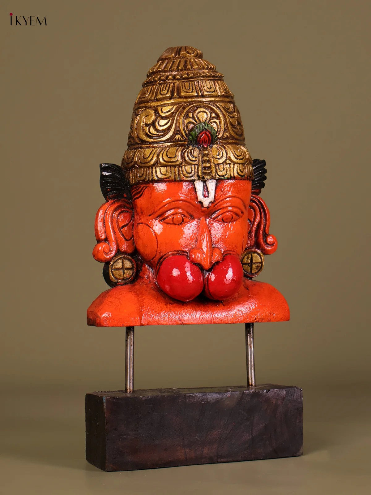 Wooden Hand Carved Painted Hanuman Face (18x9)-KEF20044 - Image 3