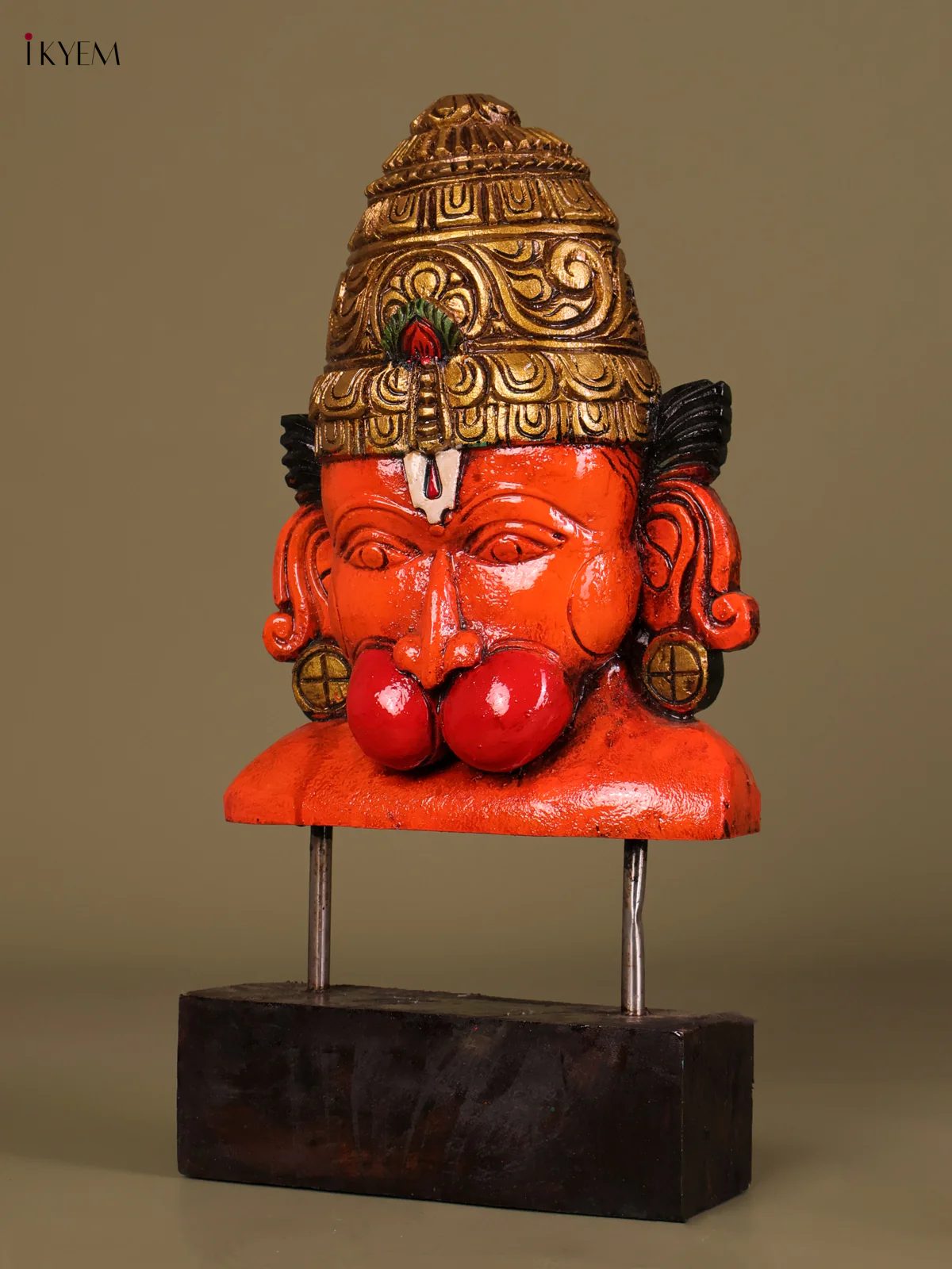 Wooden Hand Carved Painted Hanuman Face (18x9)-KEF20044 - Image 4