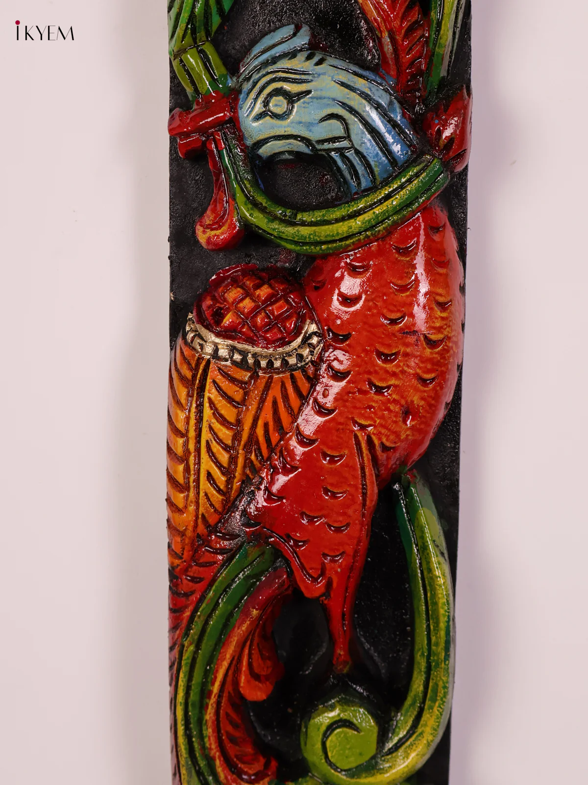 Wooden Hand Carved Painted Parrot with Yali Verticles Set (24x4)-KEF20048 - Image 2