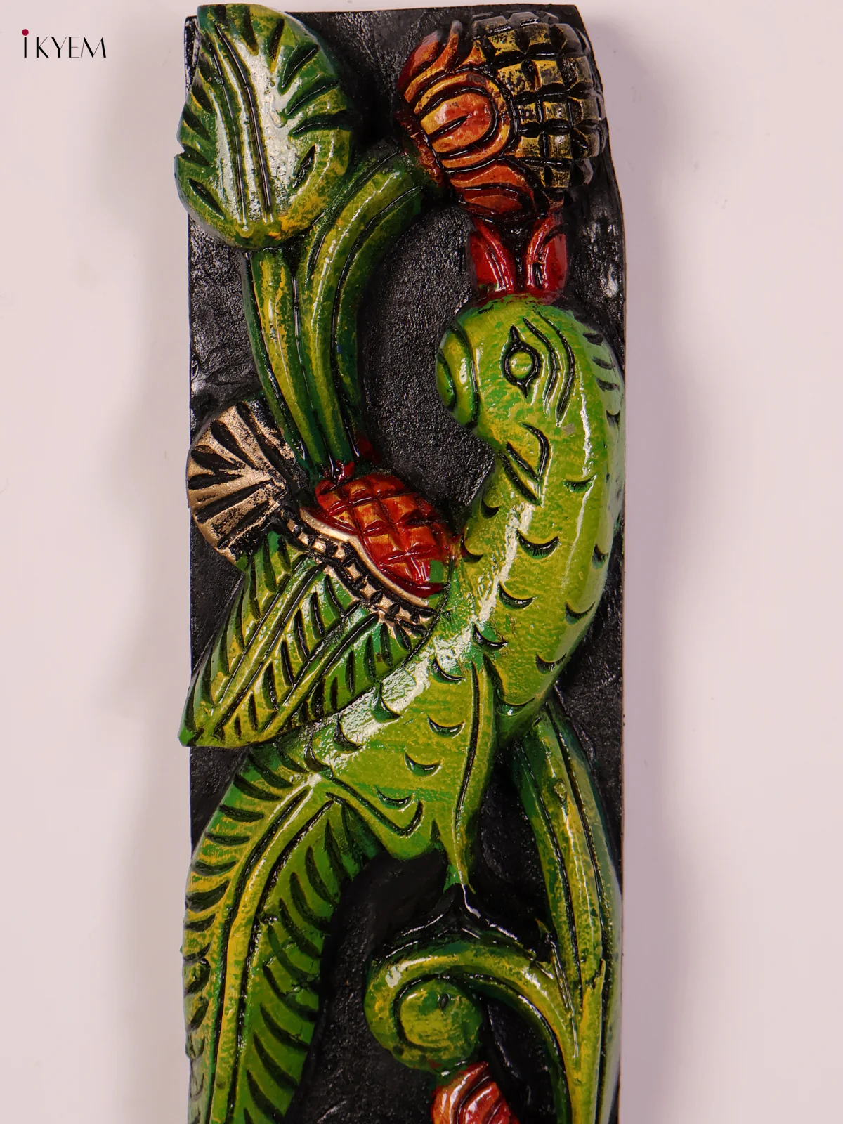 Wooden Hand Carved Painted Parrot with Yali Verticles Set (24x4)-KEF20048 - Image 3