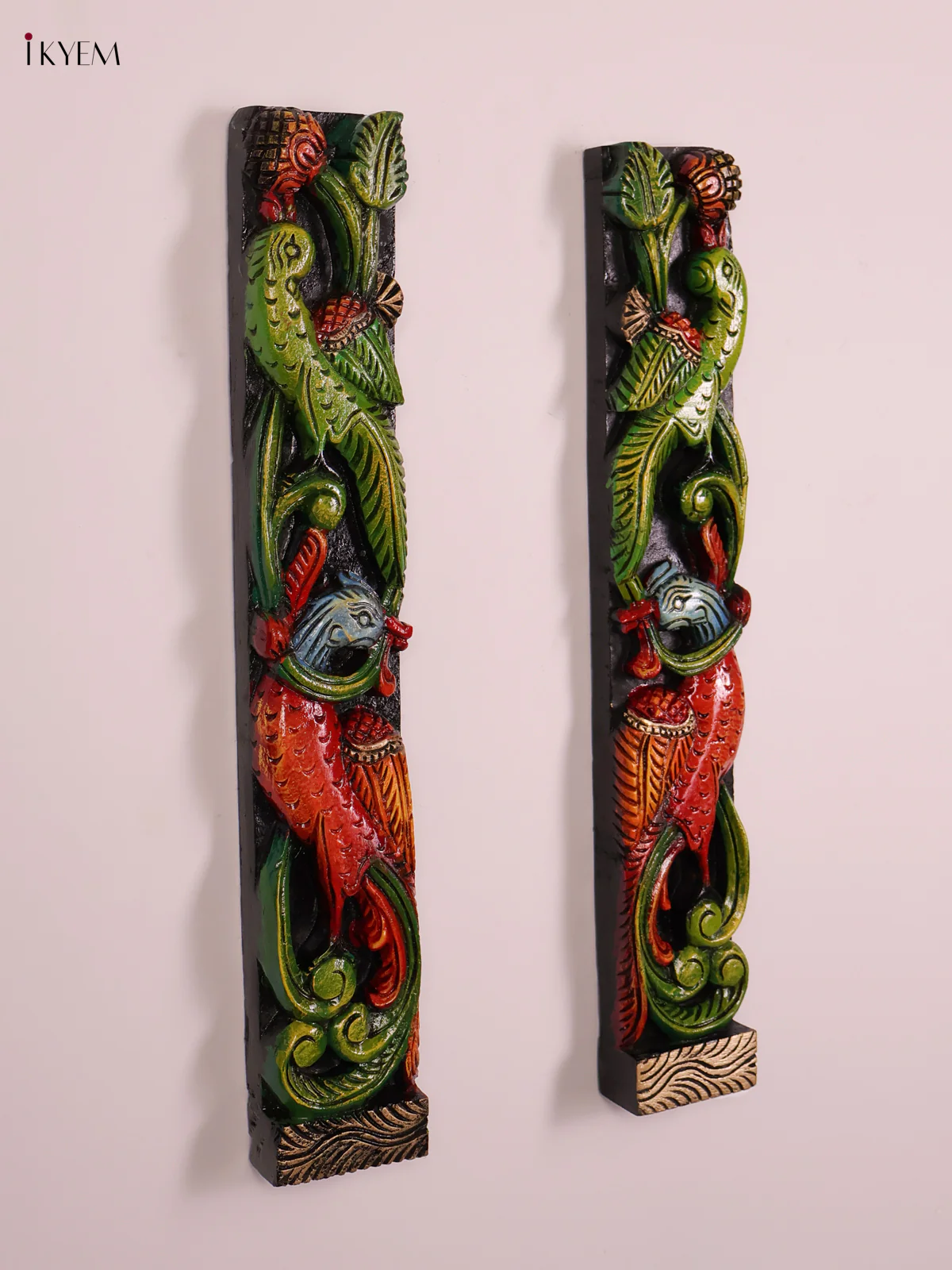 Wooden Hand Carved Painted Parrot with Yali Verticles Set (24x4)-KEF20048 - Image 4