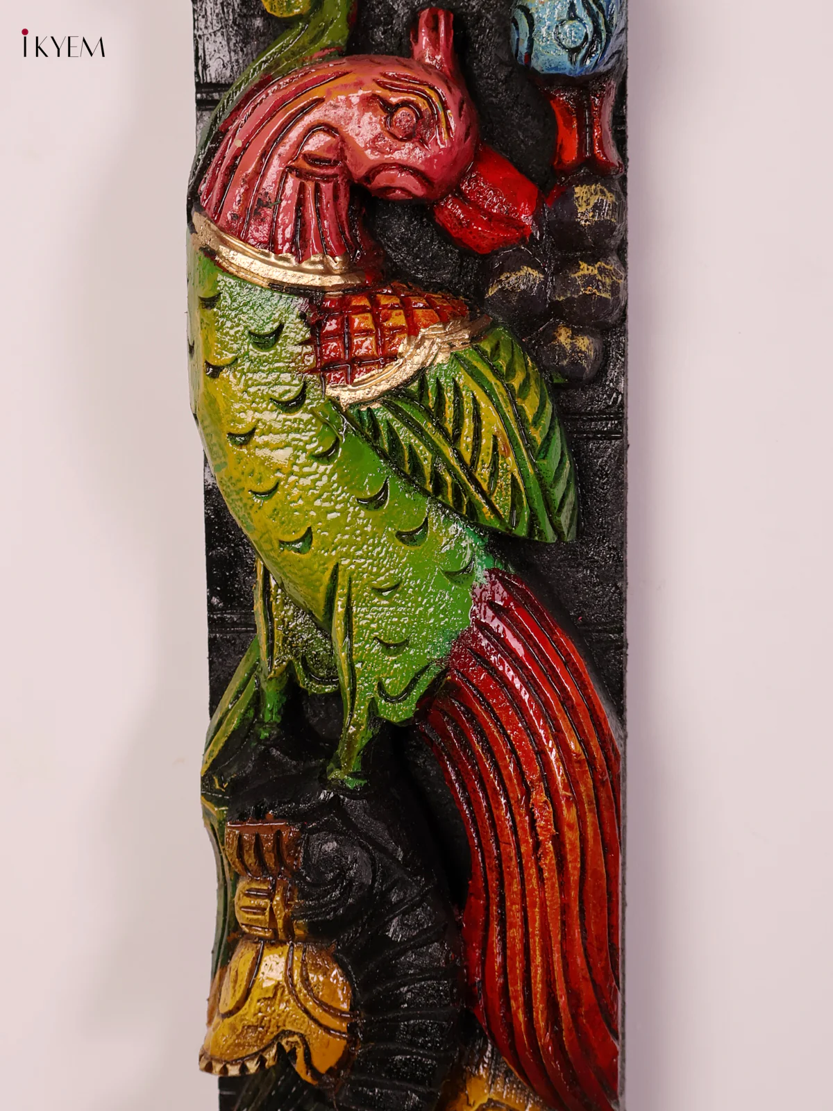 Wooden Hand Carved Painted Parrot with Yali Verticles Set (24x4)-KEF20049 - Image 2