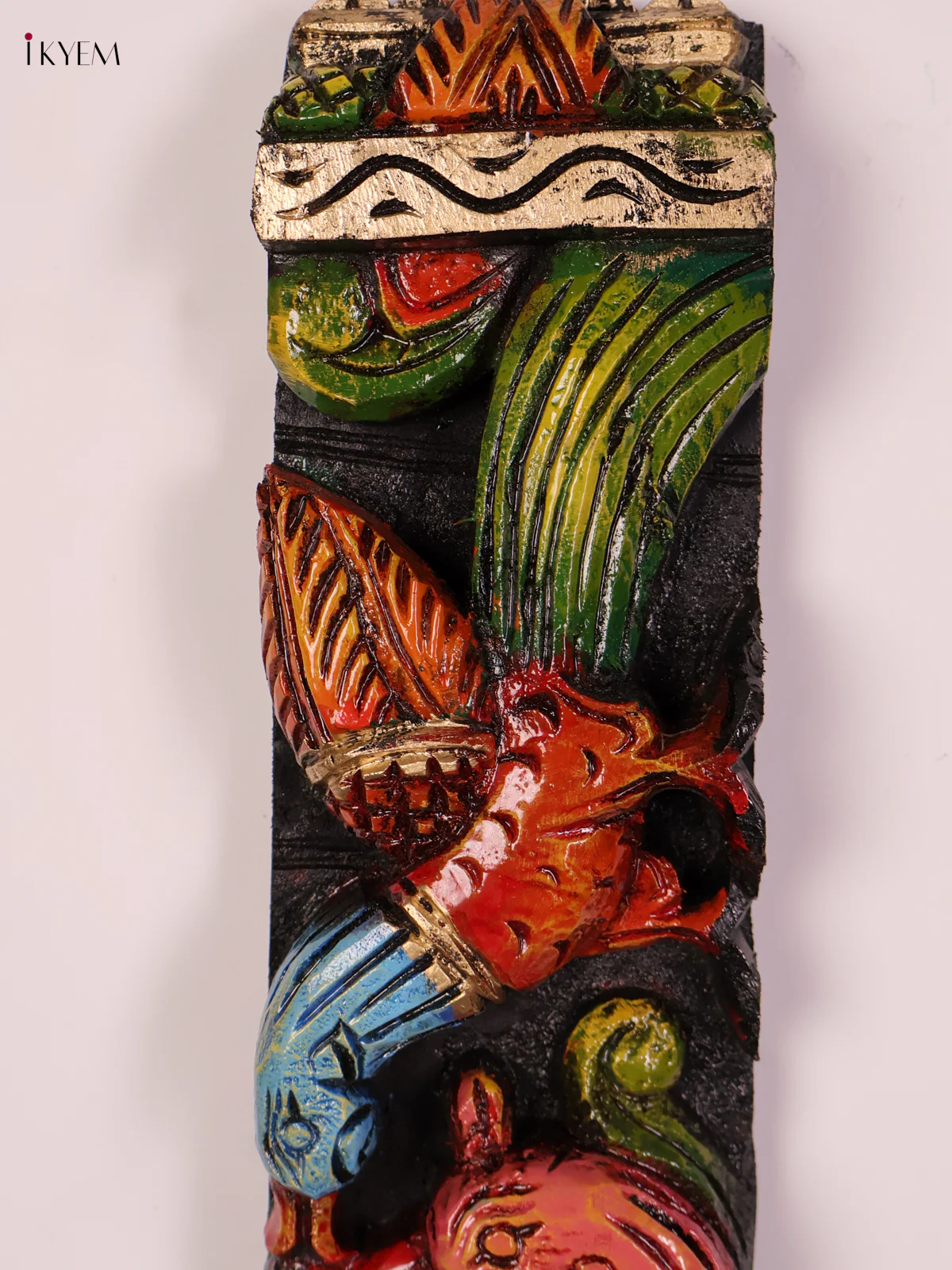 Wooden Hand Carved Painted Parrot with Yali Verticles Set (24x4)-KEF20049 - Image 4