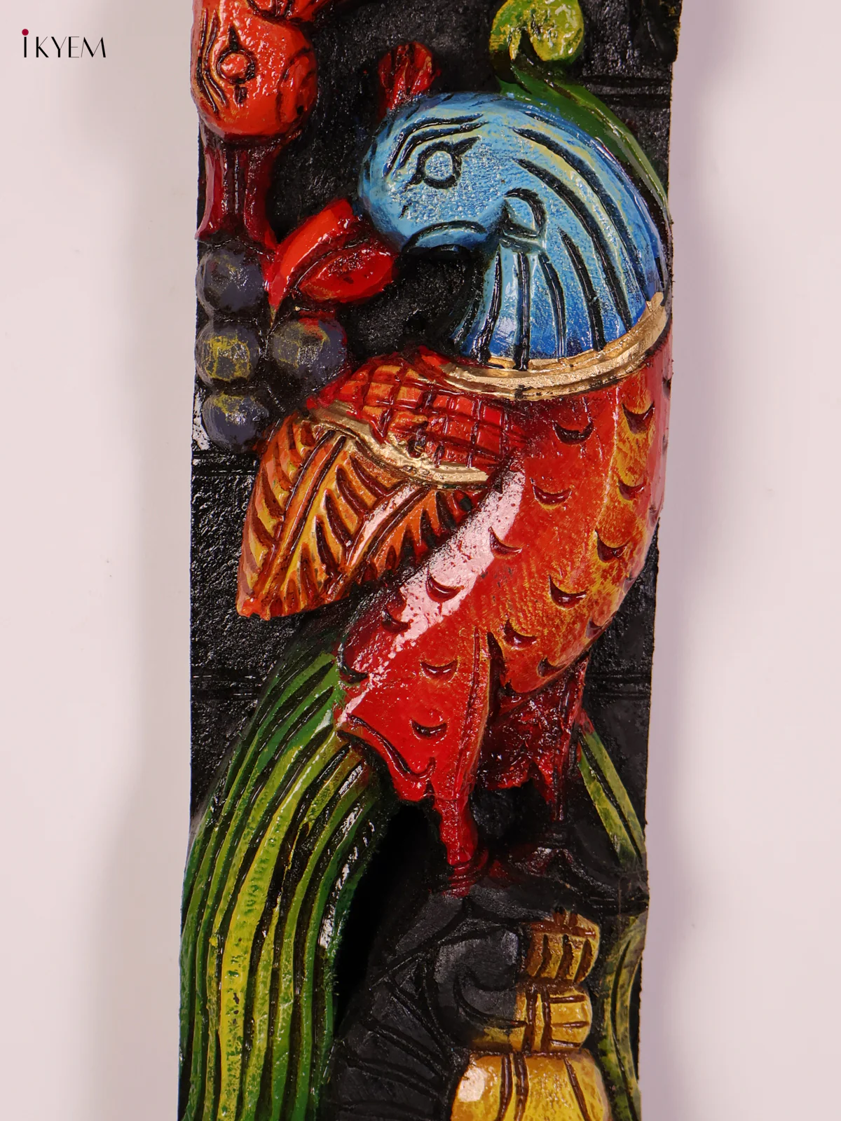 Wooden Hand Carved Painted Parrot with Yali Verticles Set (24x4)-KEF20050 - Image 2
