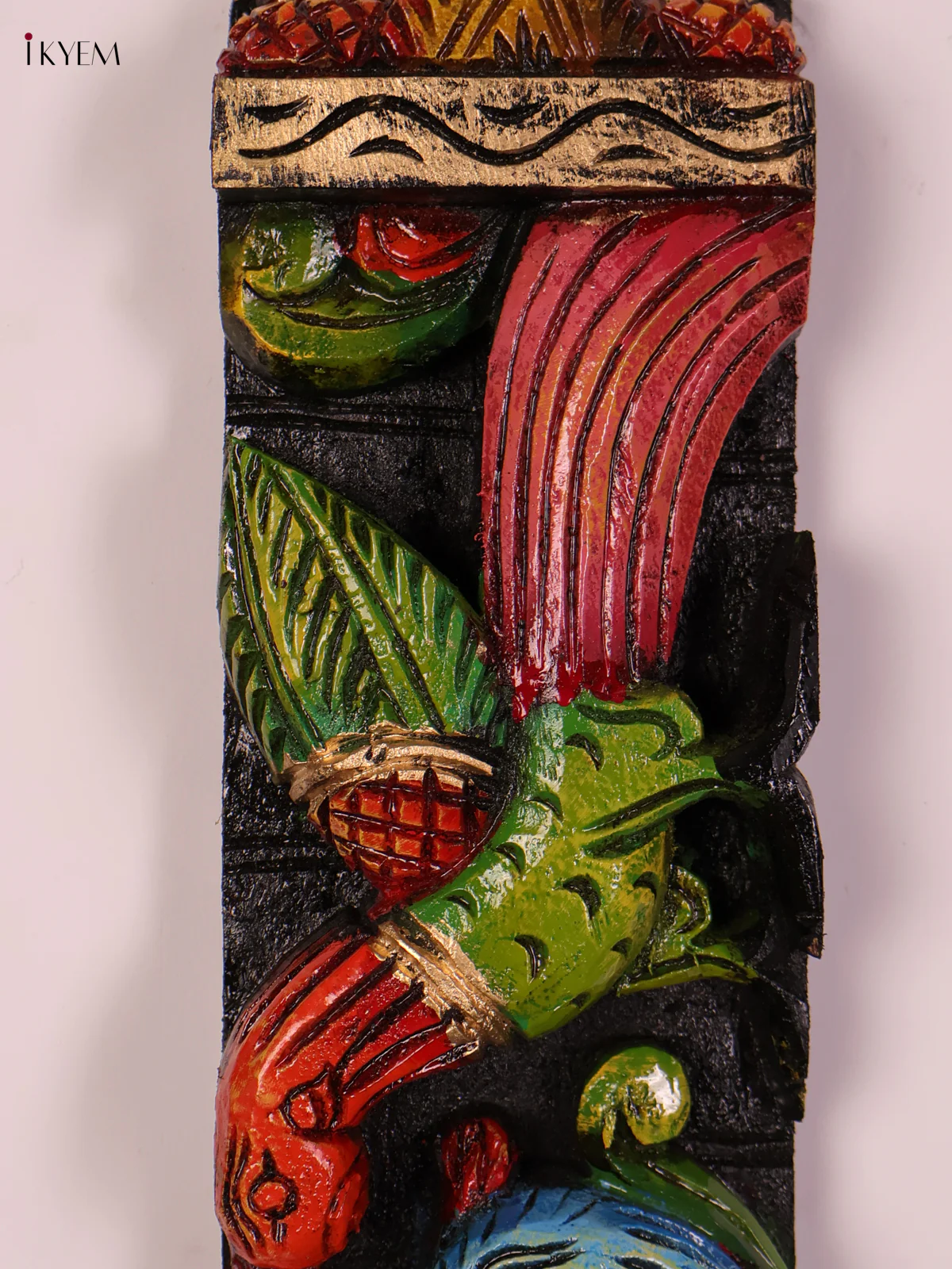 Wooden Hand Carved Painted Parrot with Yali Verticles Set (24x4)-KEF20050 - Image 4