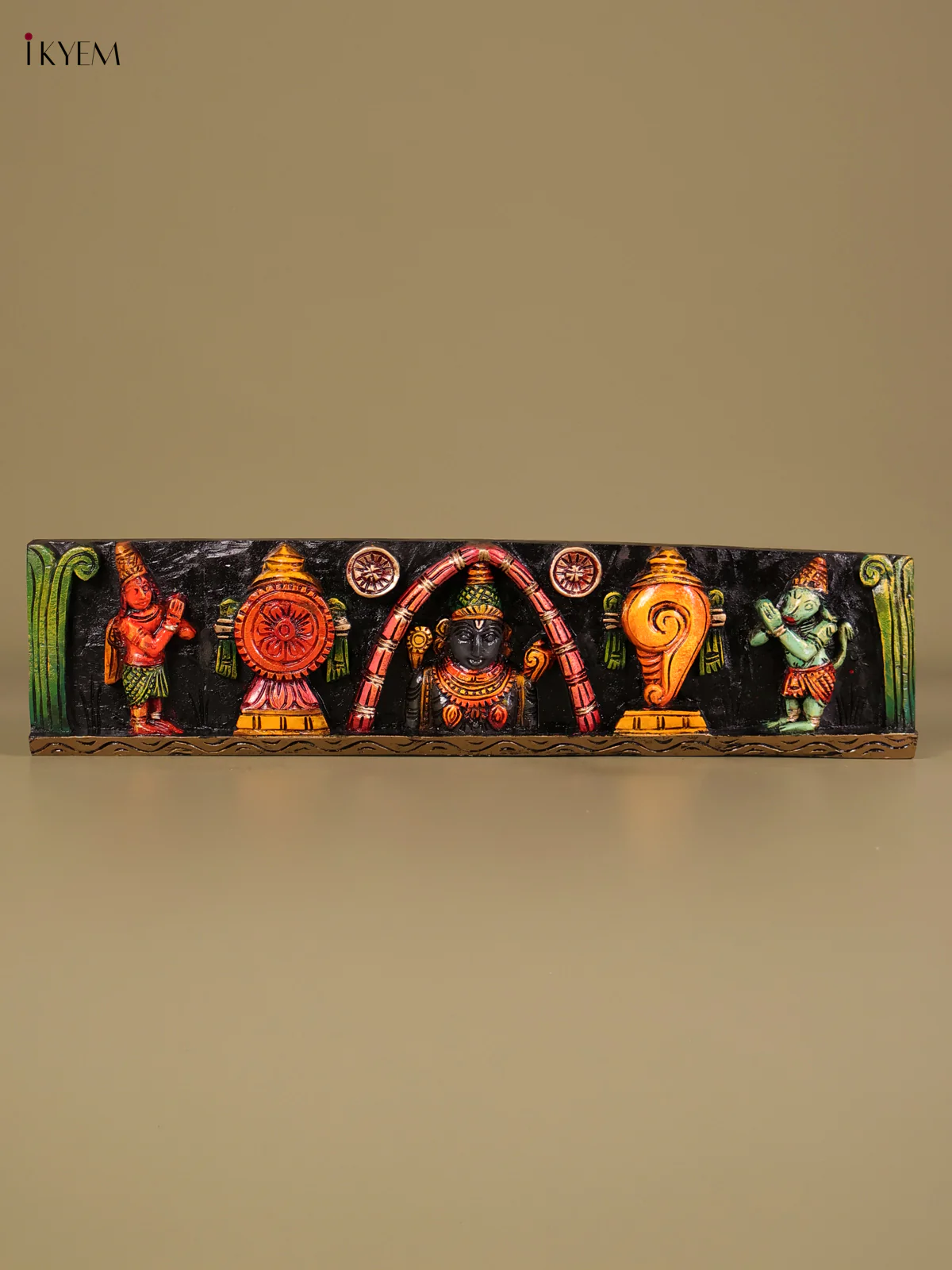 Wooden Hand Carved Painted Balaji Panel (24x6)-KEF20053