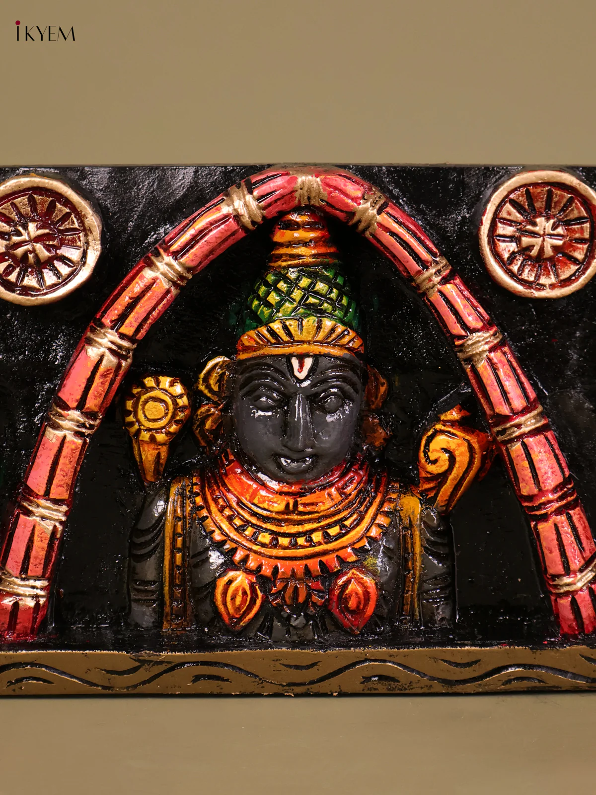 Wooden Hand Carved Painted Balaji Panel (24x6)-KEF20053 - Image 2