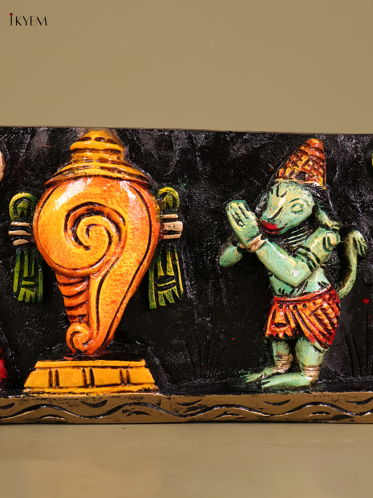 Wooden Hand Carved Painted Balaji Panel (24x6)-KEF20053 - Image 5