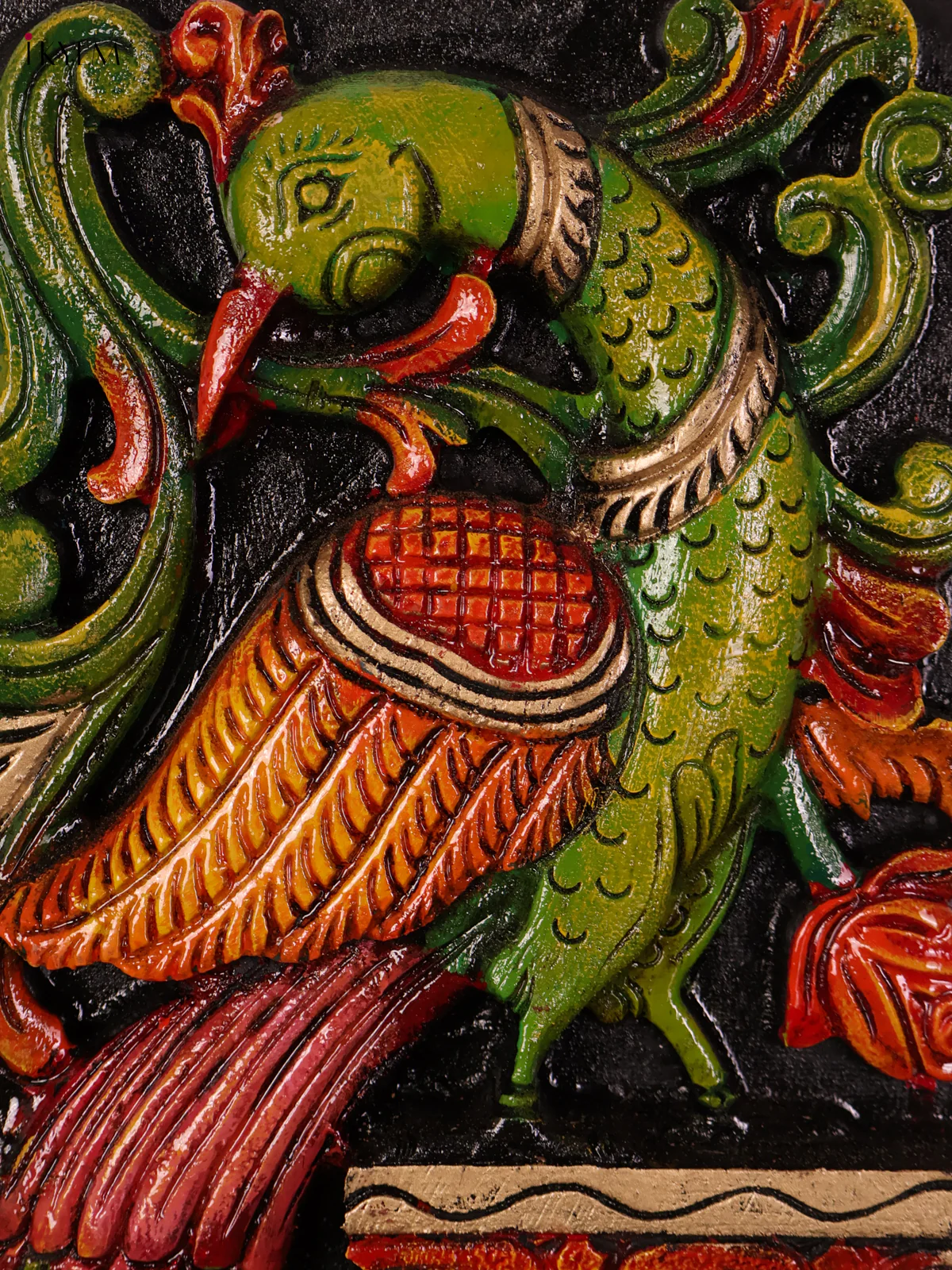 Wooden Hand Carved Painted Peacock Verticles Set (8x24)-KEF20054 - Image 3