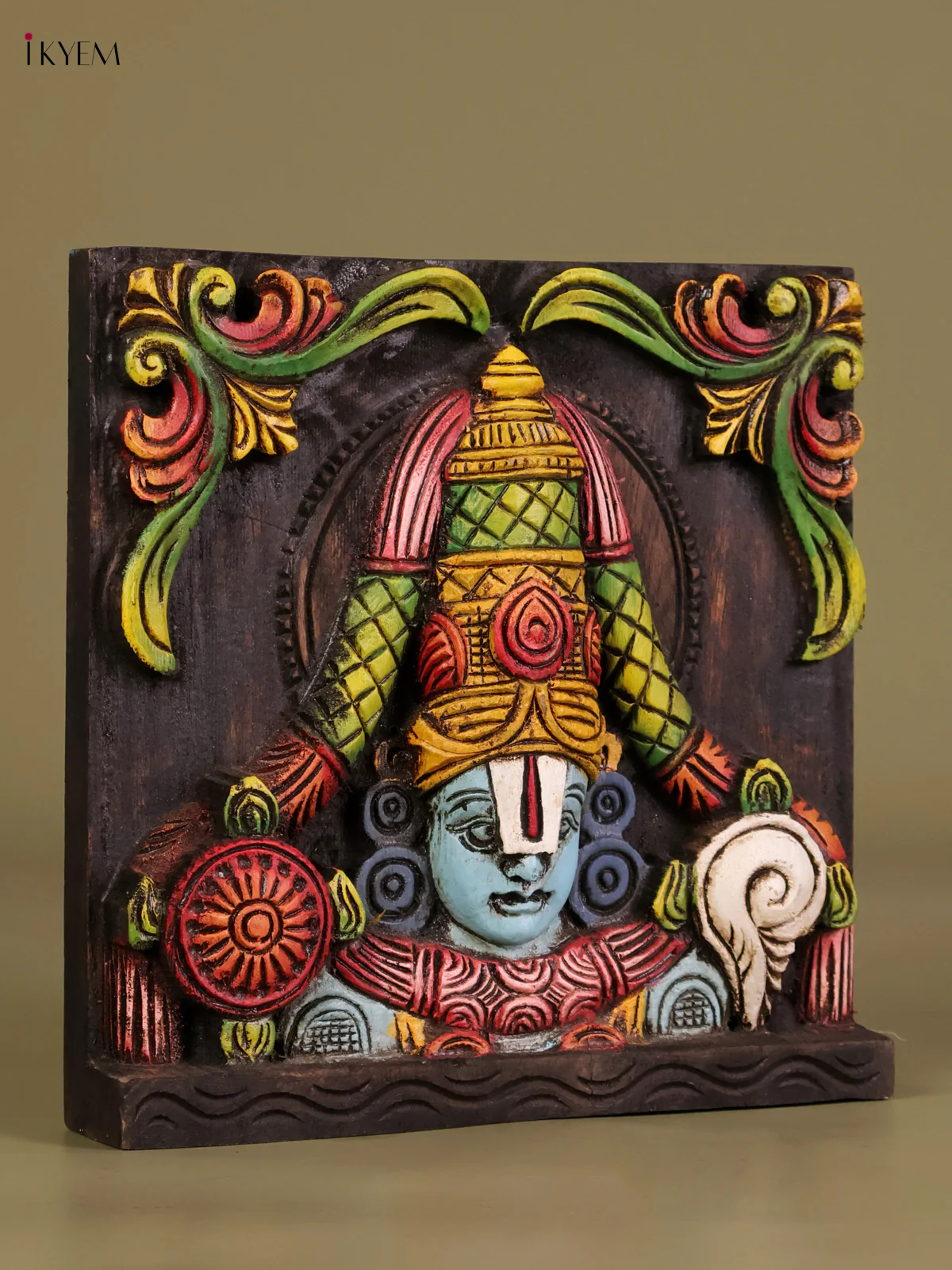 Wooden Hand Carved Painted Balaji Panel (9x9)-KEF20055 - Image 2