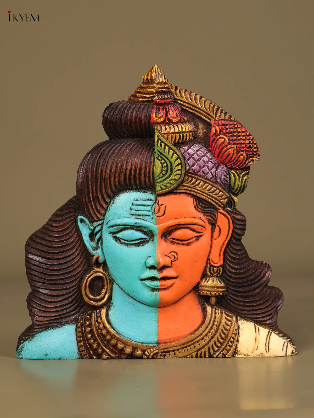 Wooden Hand Carved Painted Arthanatheswarar Face (10x10)-KEF20056