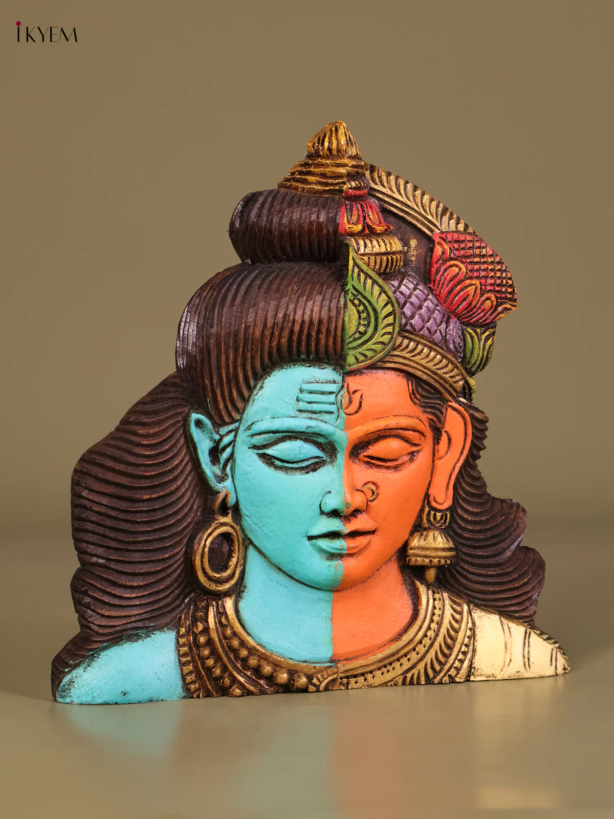 Wooden Hand Carved Painted Arthanatheswarar Face (10x10)-KEF20056 - Image 2