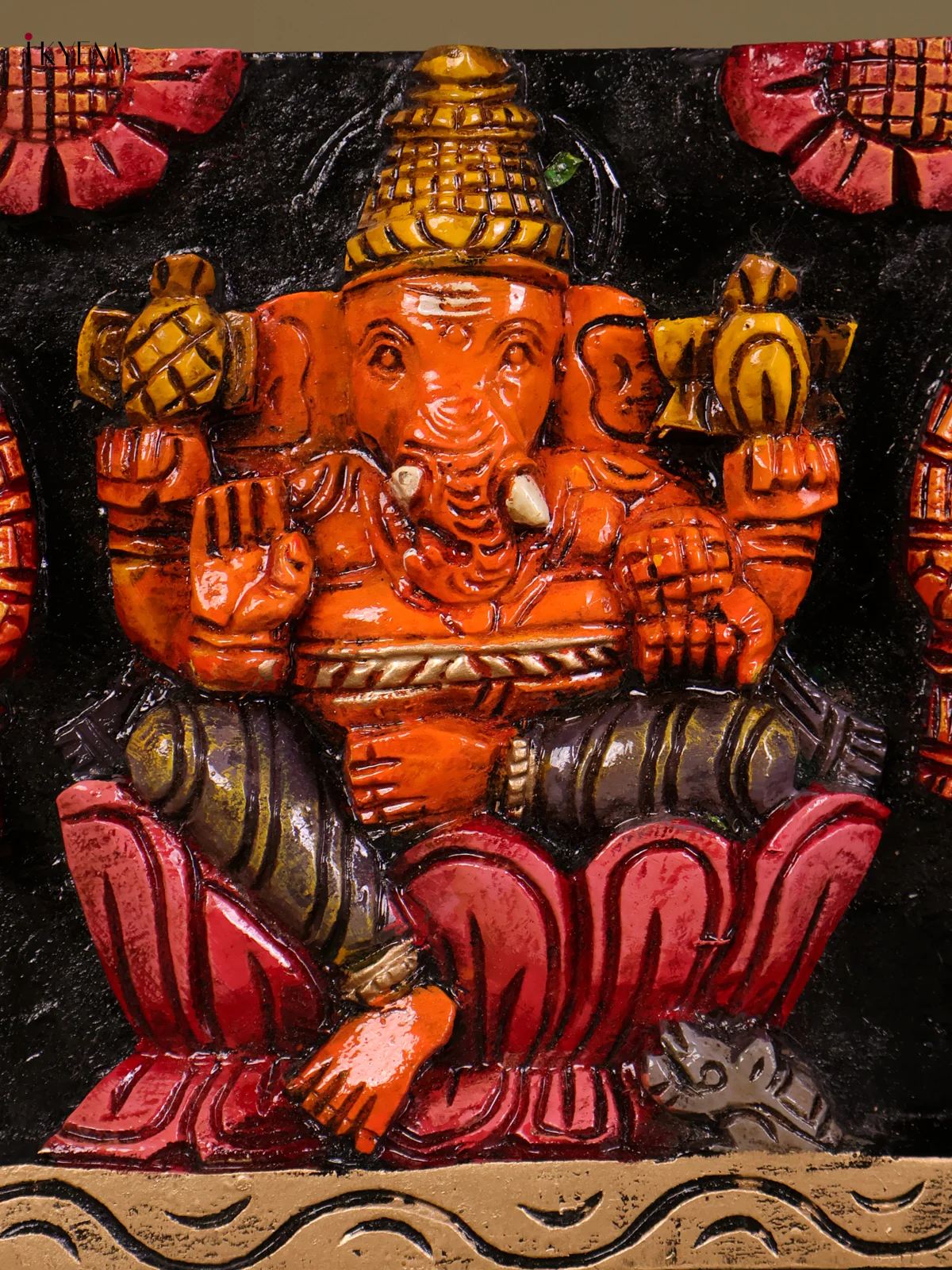 Wooden Hand Carved Painted Gaja Ganesha (19x8)-KEF20064 - Image 2