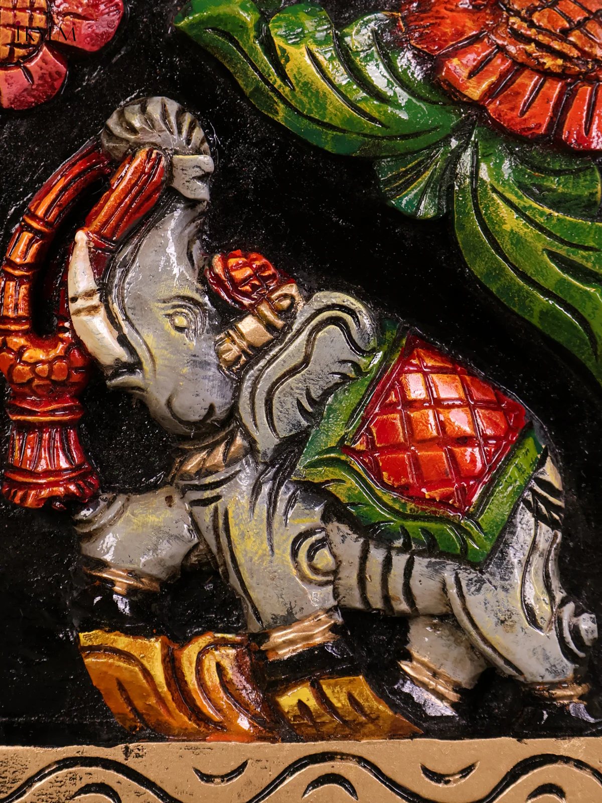 Wooden Hand Carved Painted Gaja Ganesha (19x8)-KEF20064 - Image 3