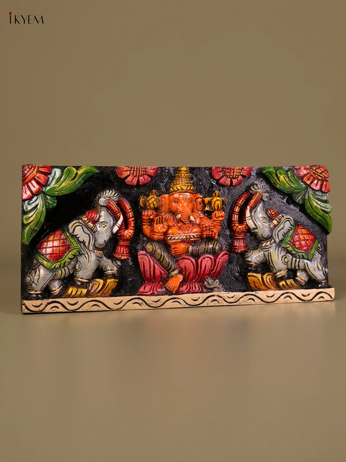 Wooden Hand Carved Painted Gaja Ganesha (19x8)-KEF20064 - Image 4